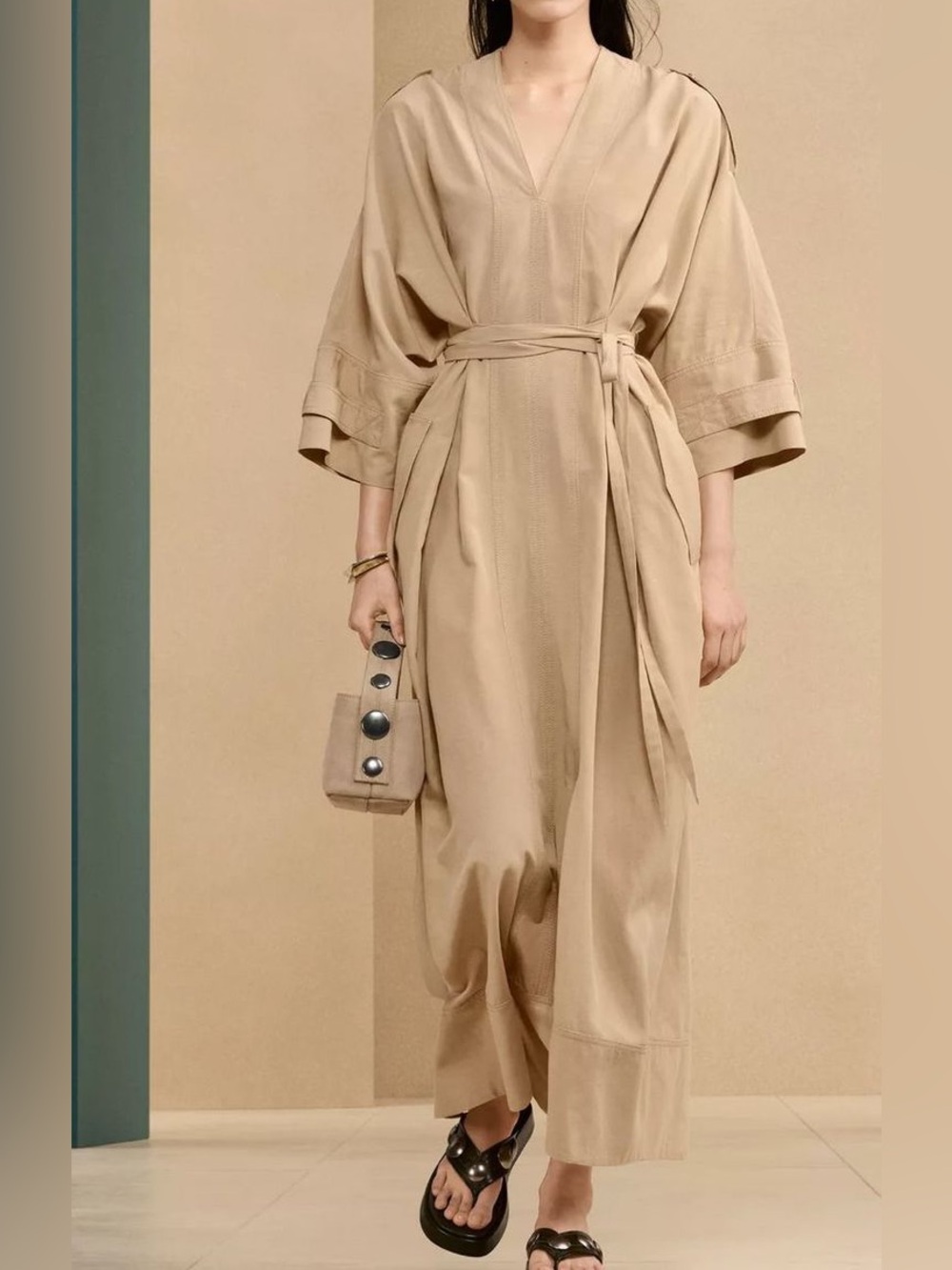Zara Srpls Belted Tie Waist Safari Minimalist Maxi Dress